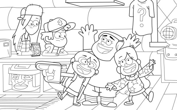 Раскраска Гравити Фолз вся семья