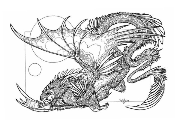Раскраски драконы с перьями