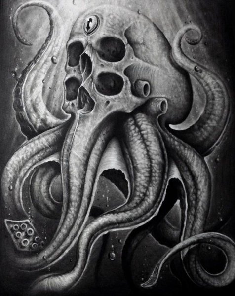 Череп с щупальцами тату