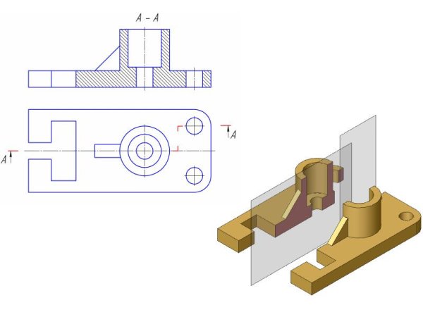 Сложный ступенчатый разрез Инженерная Графика