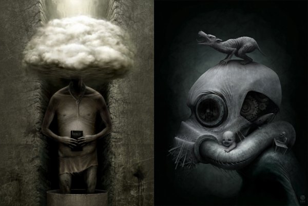 Жуткий черно белый арт