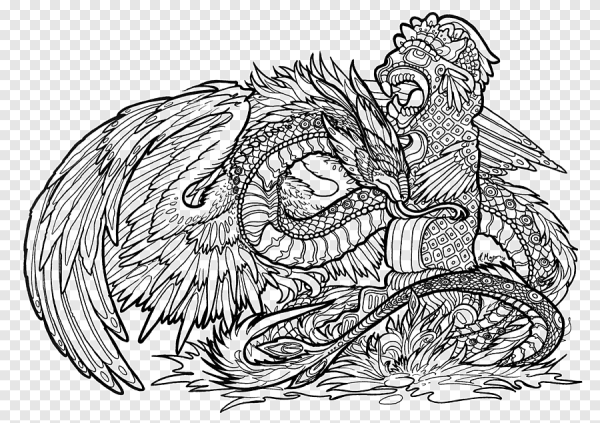 Разукрашка дракон сложный