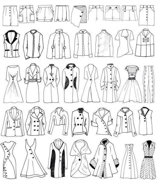 Эскизы разной одежды