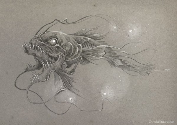 Страшные рыбы карандашом