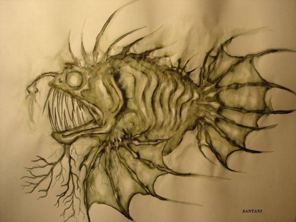 Скелет пираньи тату