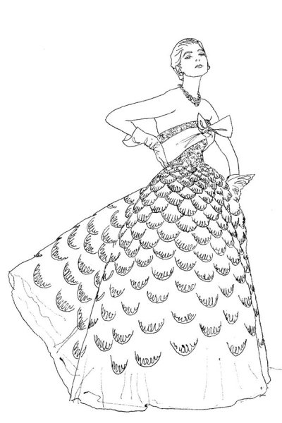 Девушка в платье раскраска