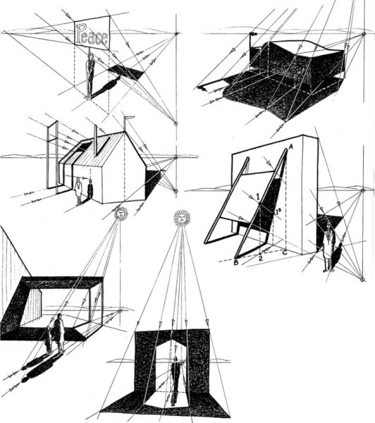 Построение падающих теней в перспективе