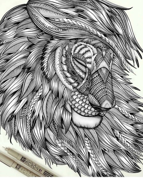 Зентангл Мандала Лев