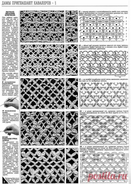 Схемы ажурных узоров крючком для тонких нитей