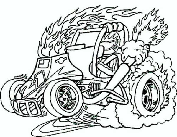 Раскраска монстр трак с огнем