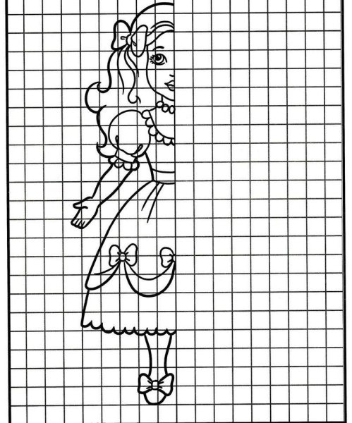 Сложные дорисовки для детей по клеточкам