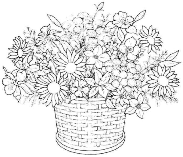 Корзинка с цветами раскраска