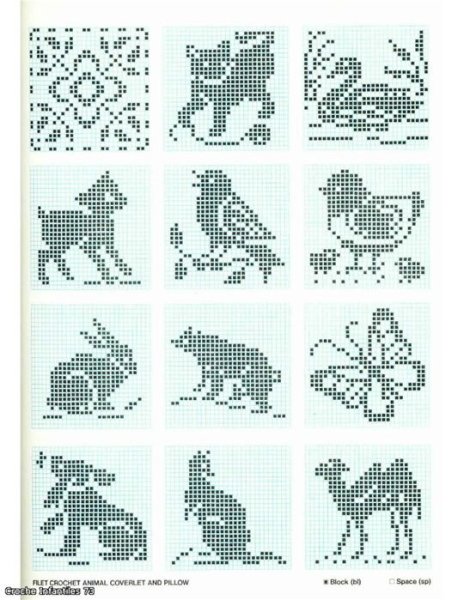 Схемы филейного вязания крючком животные