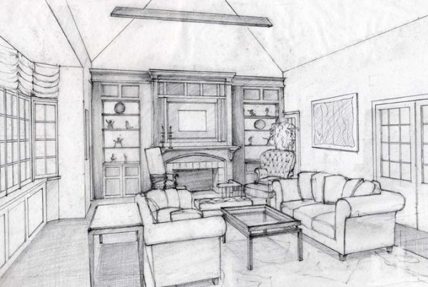 Эскиз новогоднего интерьера комнаты