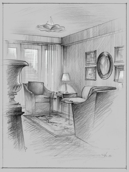 Интерьер комнаты карандашом