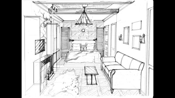 Интерьер гостиной в перспективе