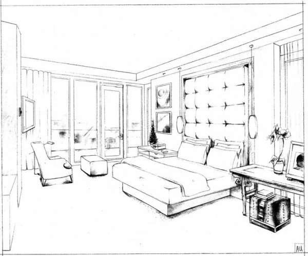 Спальня в карандаше комната