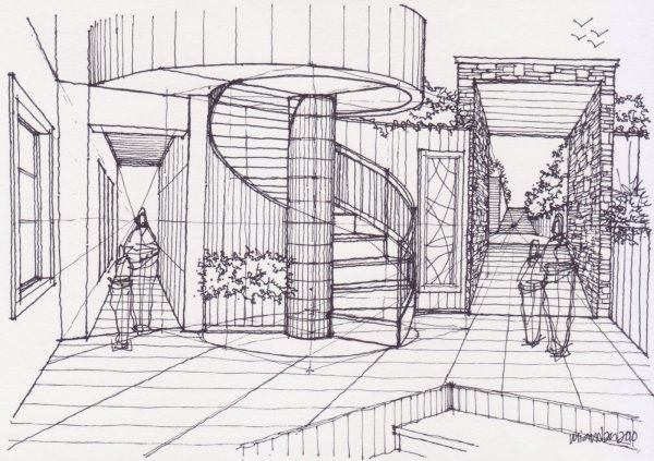 Архитектурный эскиз интерьера