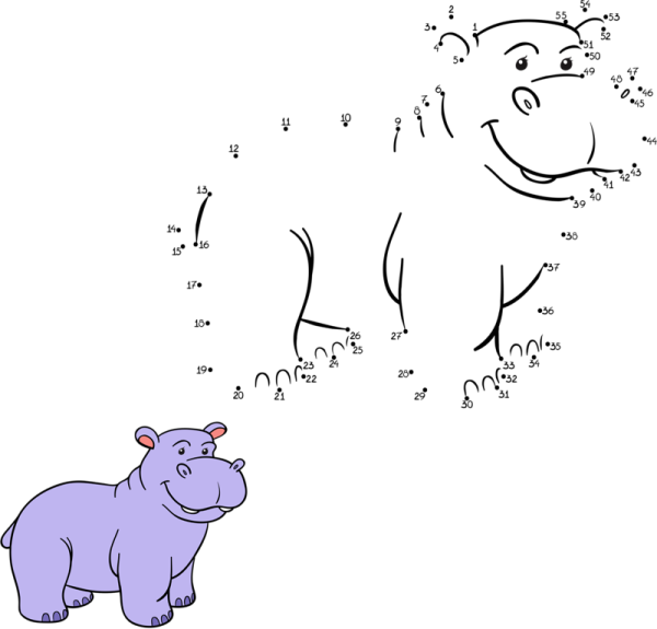 Соединить по точкам Бегемотик