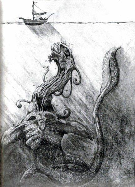 Морские чудовища карандашом