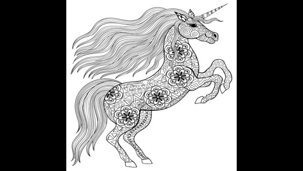 Раскраски антистресс легкие Единорог