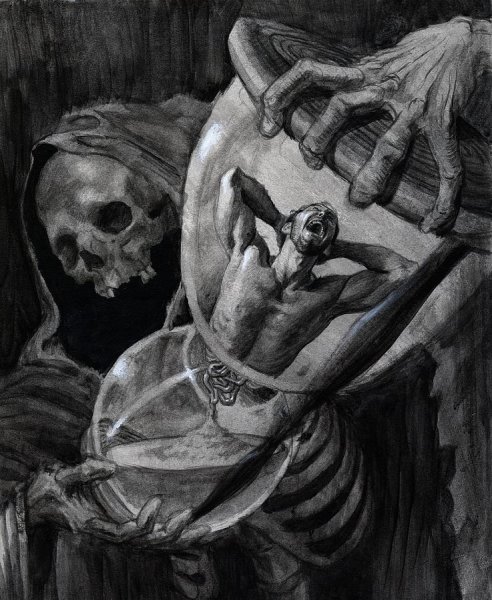 Смерть с косой на кладбище