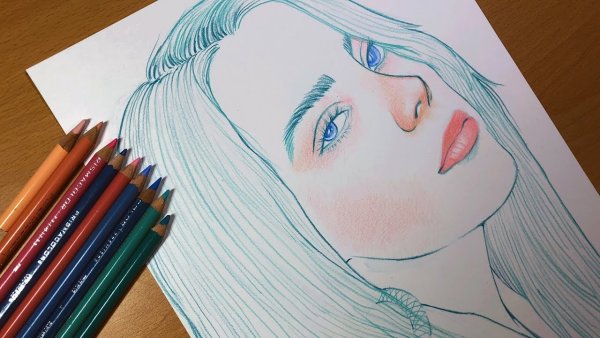 Портрет фломастерами и карандашом