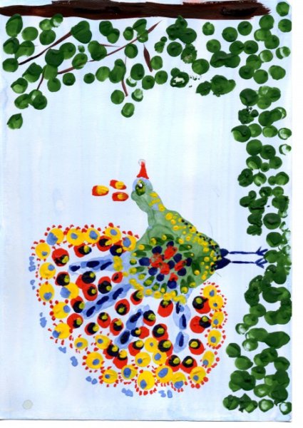 Рисование ладошками Павлин