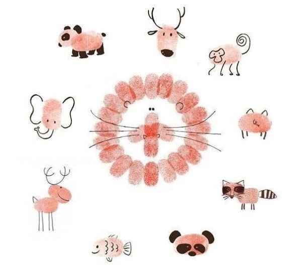Рисование отпечатками пальцев забавные животные