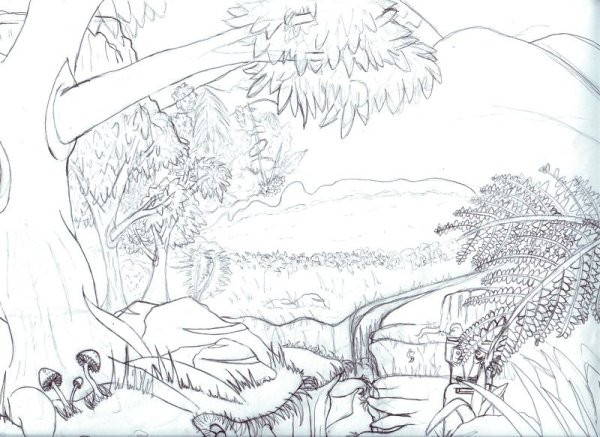 Волшебный лес рисунок карандашом для срисовки