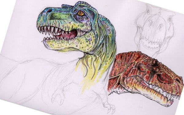 Динозавр скетч маркерами