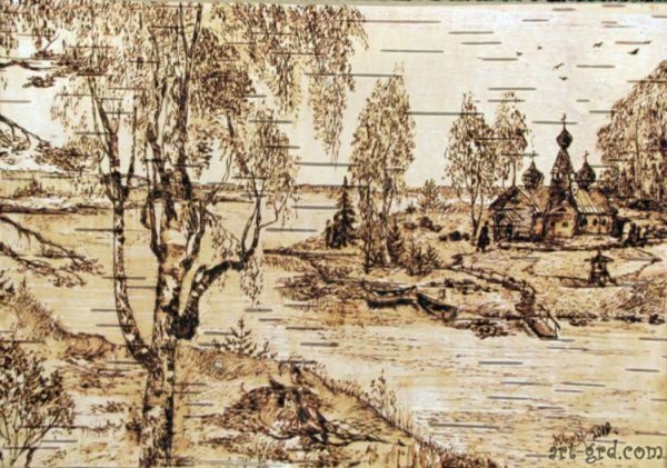 Выжигание по дереву природа