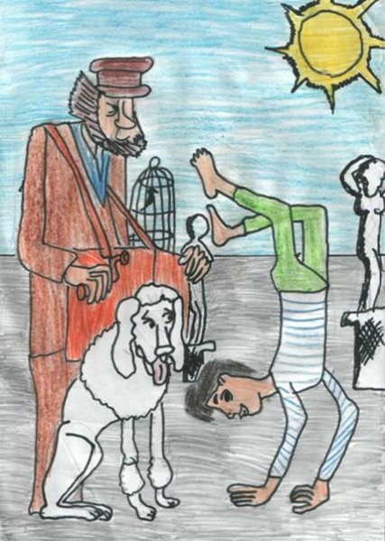 Рисунок пудель и птичка