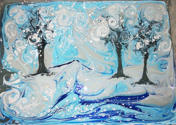 Техника эбру зима