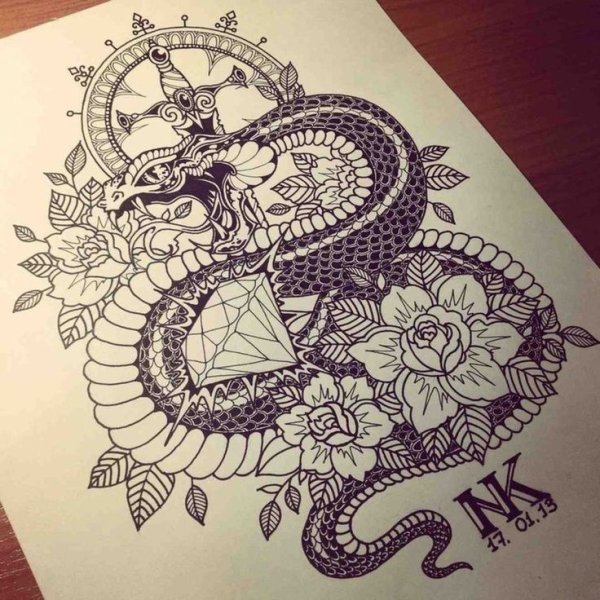 Змея гелевой ручкой