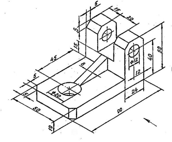 Аксонометрическая проекция детали 3 чертежа