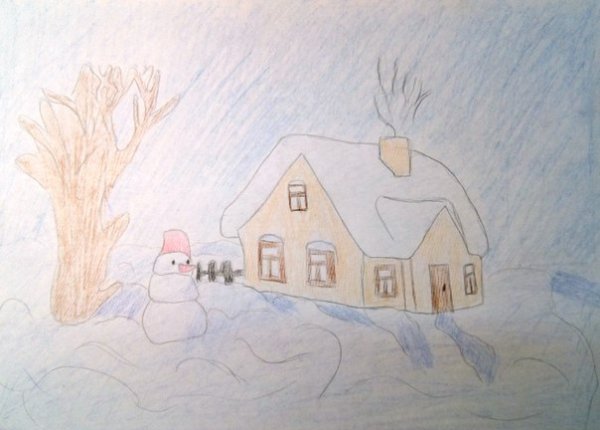 Зимний вечер рисунок карандашом