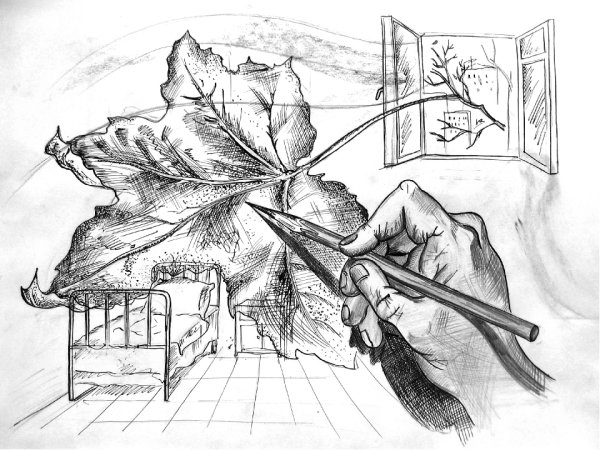 Осенний пейзаж карандашом