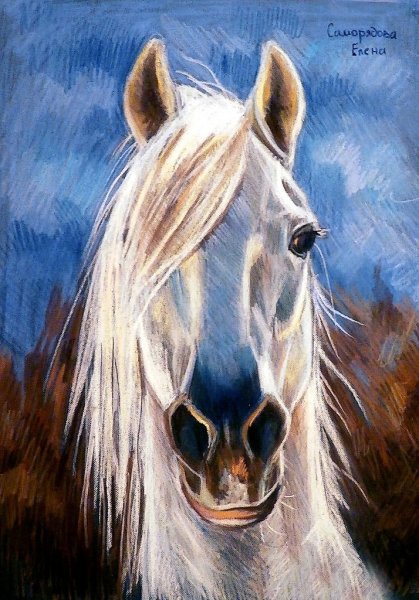 Лошадь масляной пастелью