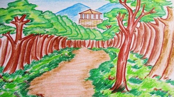 Рисунок леса для детей легко