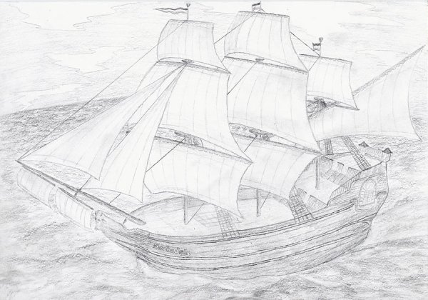 Парусник пошагово карандашом