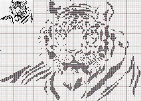 Монохромная вышивка тигр