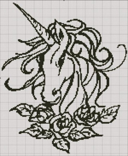 Единорог Монохромная вышивка