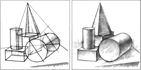 Рисование группы геометрических тел