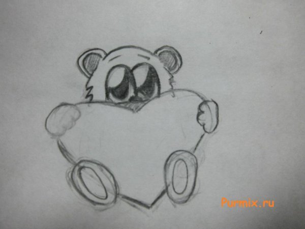 Мишка с сердечком рисунок карандашом