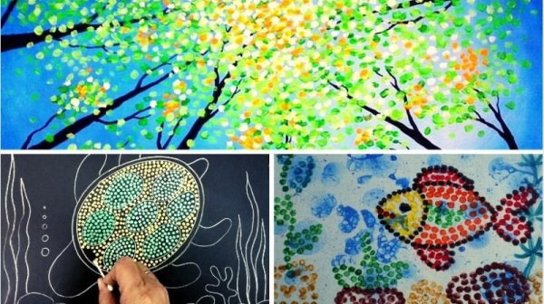 Дерево в технике пуантилизм