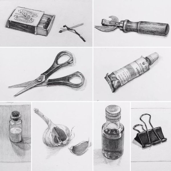 Наброски карандашом предметы