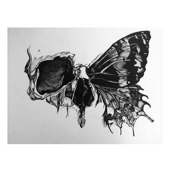 Тату мотылек с черепом