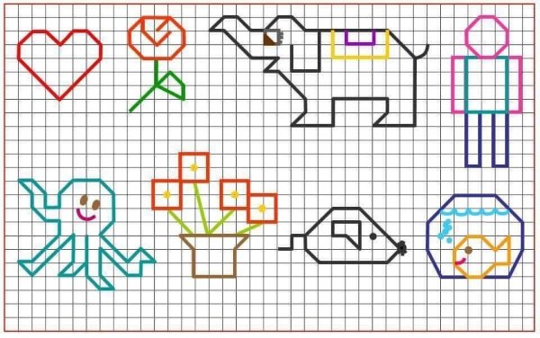 Детские рисунки по клеточкам