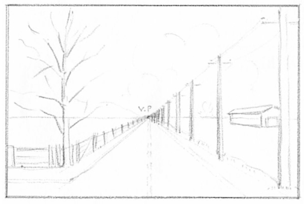 Зимний пейзаж с линейной перспективой